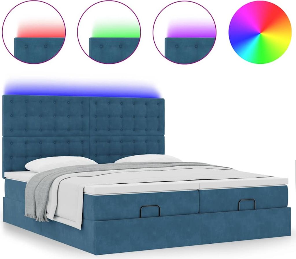 Ottoman-Bett mit Matratzen & LED Dunkelblau 200x200 cm Samt Produktbild 