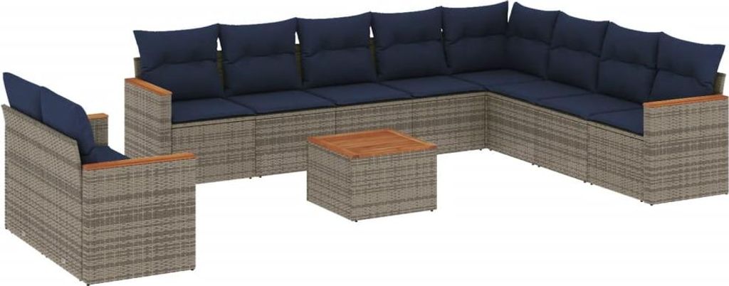 11-teiliges Gartensofa-Set mit Kissen, grau, Polyrattan