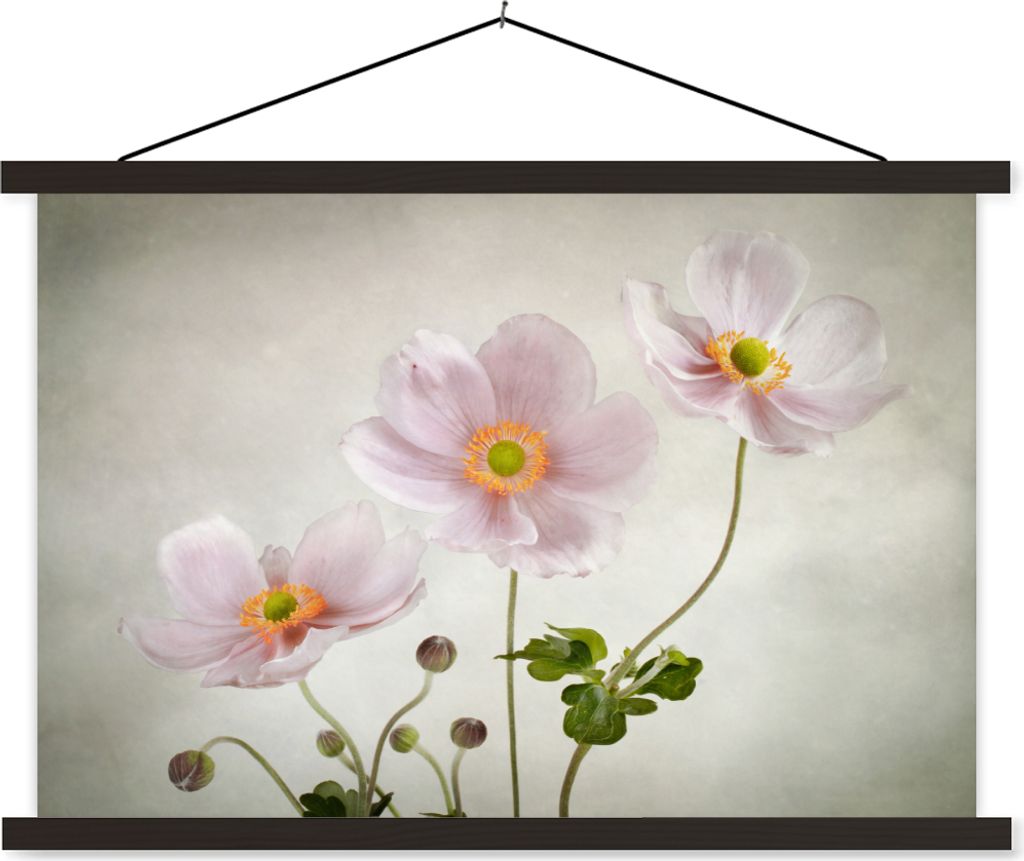 MuchoWow Textilposter Blumen - Stillleben - Ölfarbe - Mohn - Rosa 120x80 cm mit schwarzem Rahmen - Wanddeko