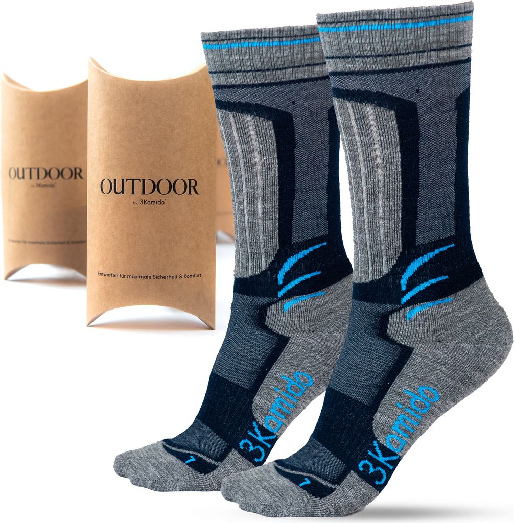 3Kamido OUTDOOR Socken aus Wolle - Trekkingsocken Wandersocken Atmungsaktiv Thermo Schnelltrocknend gegen Hornhautbildung Für Bergexpeditionen Kin...