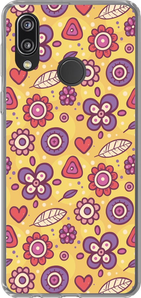 MuchoWow Handyhülle Schutzhülle Hülle für Telefoonhoesje Huawei P20 Lite (2020) Muster - Blumen - Lila - Orange Silikon Softcase Handy Hülle...