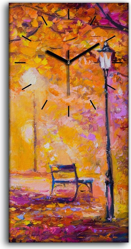 Dekor Leinwand Uhr Wandbilder 30x60 Gemälde Wald Park Bäume Lampe Bank Blätter - schwarze Hände