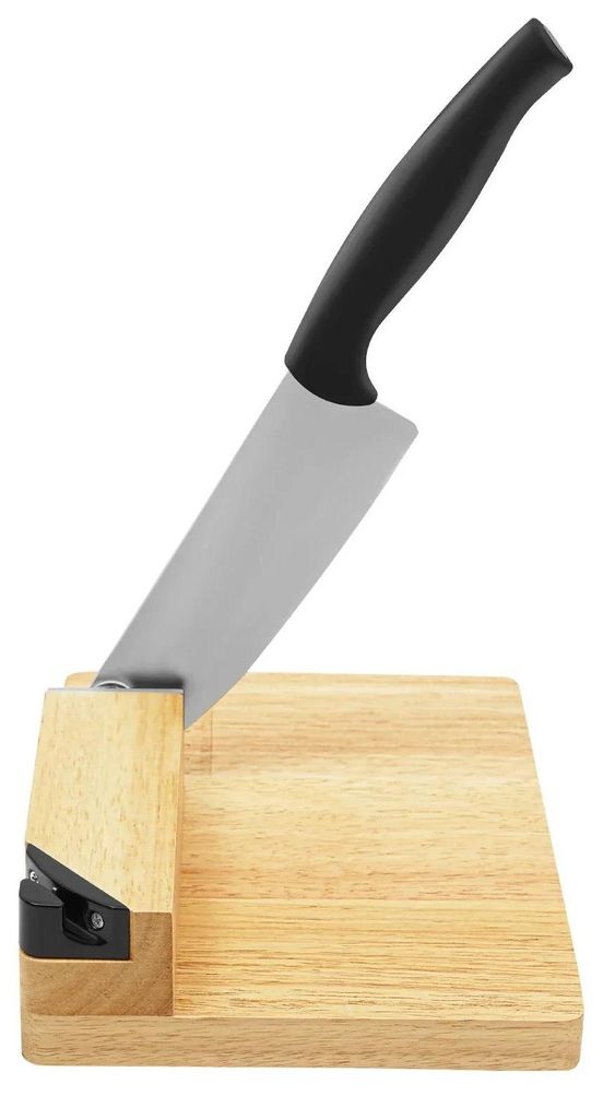 Edelstahl Slicer - Tischschneider für Biltong - Karbid Messerschärfer - Holzsockel 33 cm - Für Mais und Reiskuchen - Manuelle Schneidemaschine