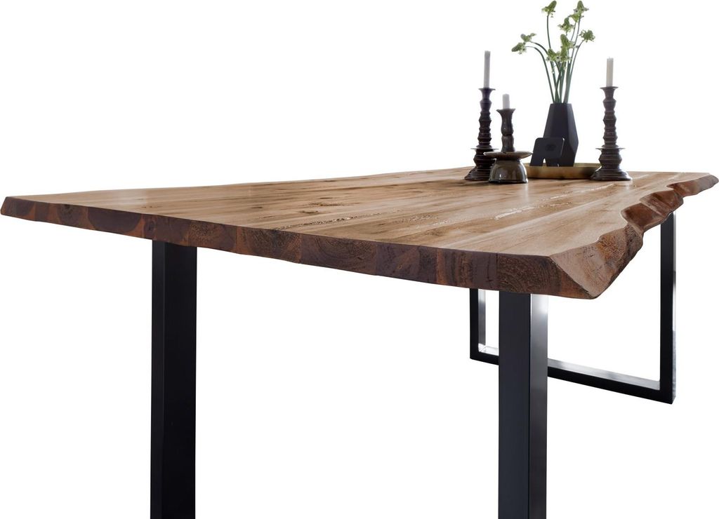 Esstisch Baumkante massiv Akazie natur 160 x 85 schwarz Produktbild 