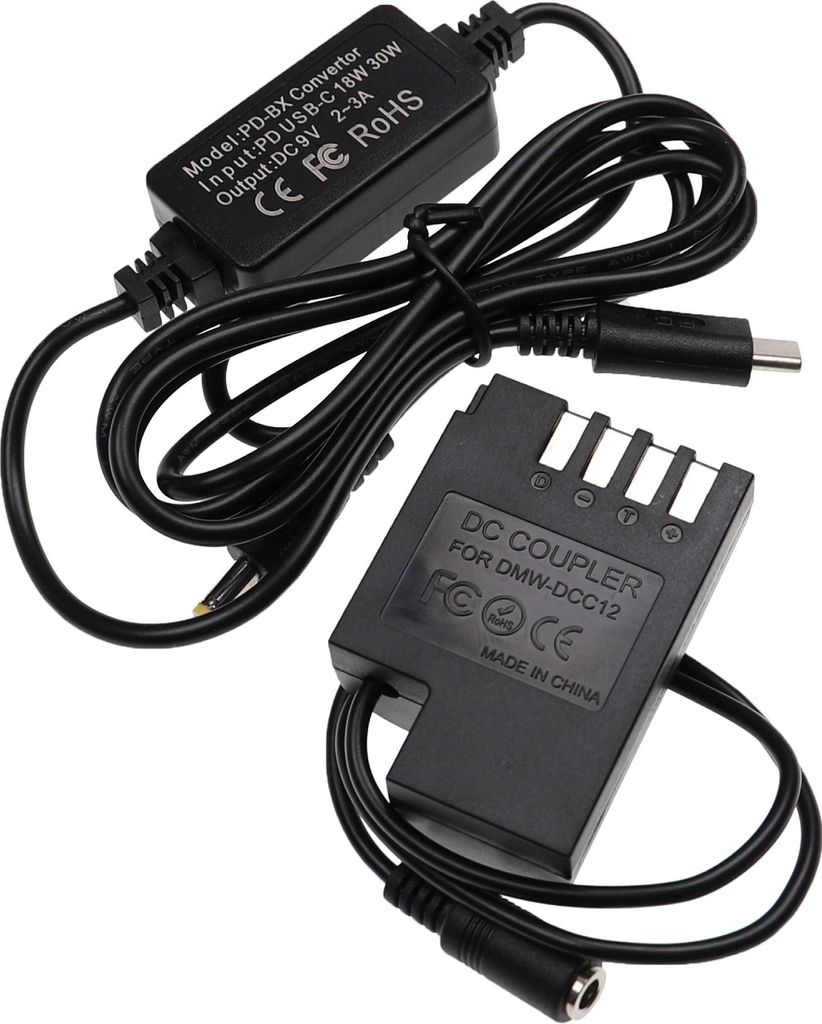 vhbw USB Netzteil kompatibel mit Panasonic Lumix DMC-GH4, DMC-GH4R, DMC-GH3A Kamera, Digitalkamera + DC Kuppler (Ersatz für DMW-DCC12), 2m
