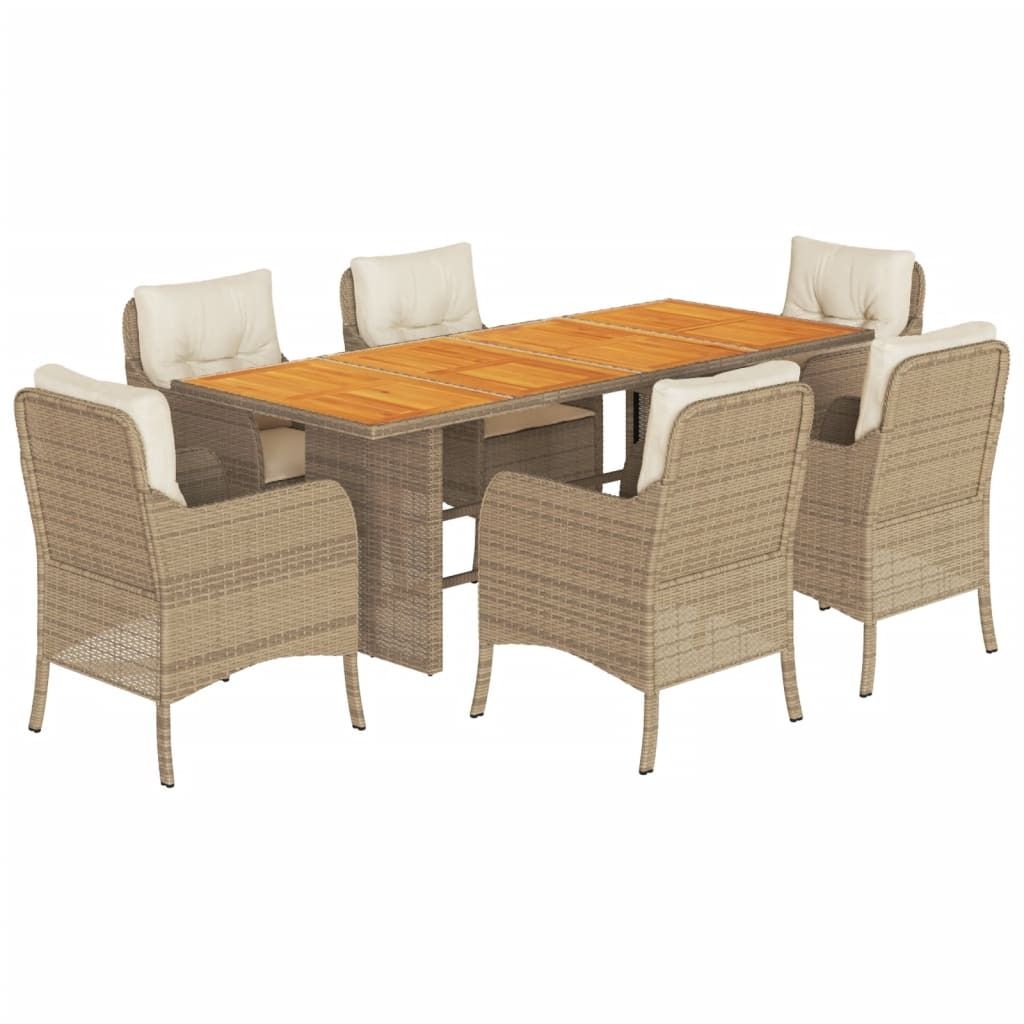 vidaXL 7-tlg. Garten-Essgruppe mit Kissen Beige Poly Rattan