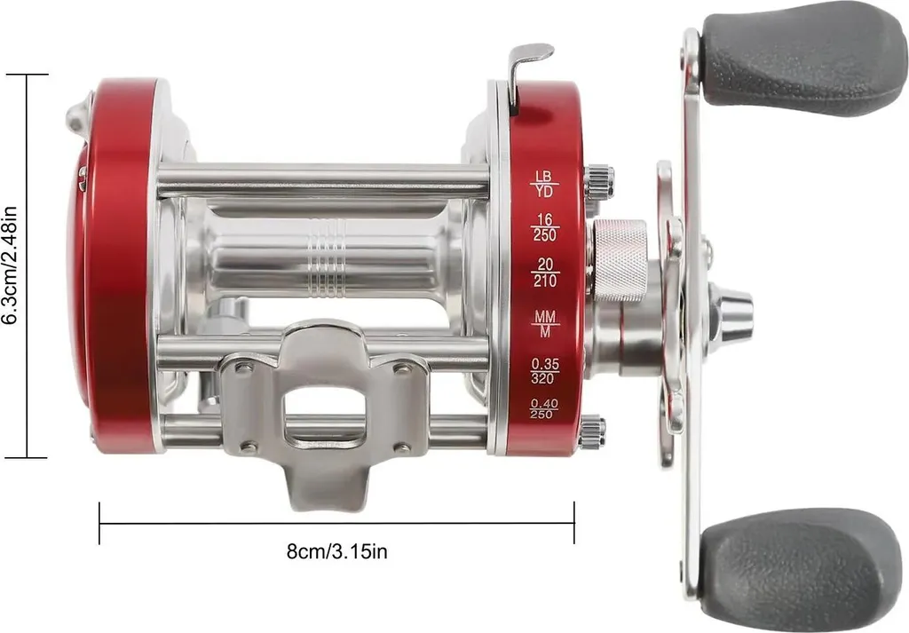 Moulinet de pêche rond multi-bobine en acier et laiton rouge 0,33 kg