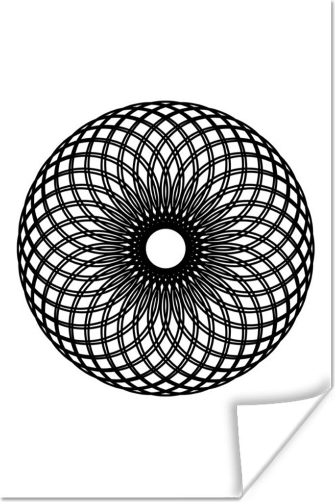 MuchoWow Poster Illustration eines schwarz-weißen Mandalas mit Diamanten 40x60 cm - Plakate für die Wand - Poster Babyzimmer