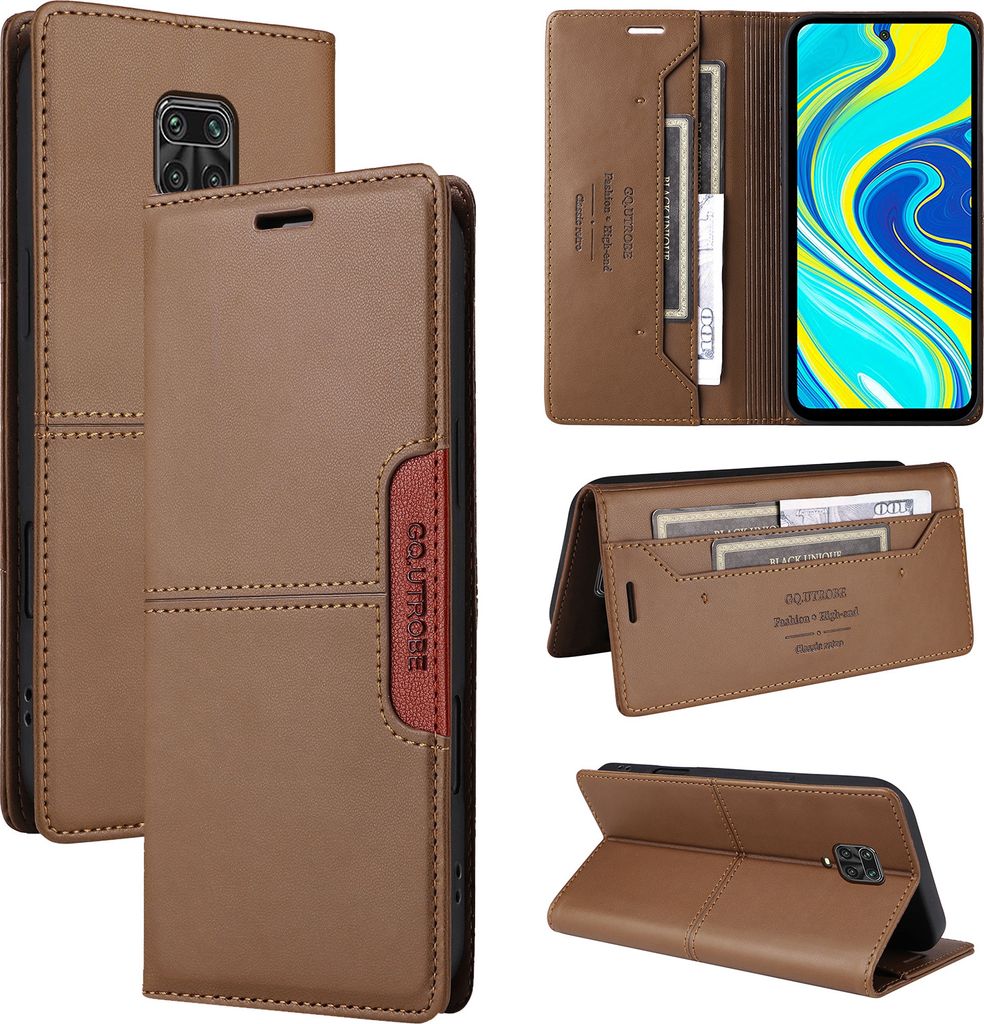 Handyhülle für Xiaomi Redmi Note 9S / 9 Pro / 9 Pro Max Hülle, Leder Flip Wallet Kartenfach Stand Schutzhülle Braun