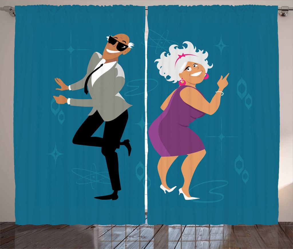 ABAKUHAUS Pensionierung Rustikaler Gardine, Altes Paar Tanzen, Schlafzimmer Kräuselband Vorhang mit Schlaufen und Haken, 280 x 225 cm, Mehrfarbig