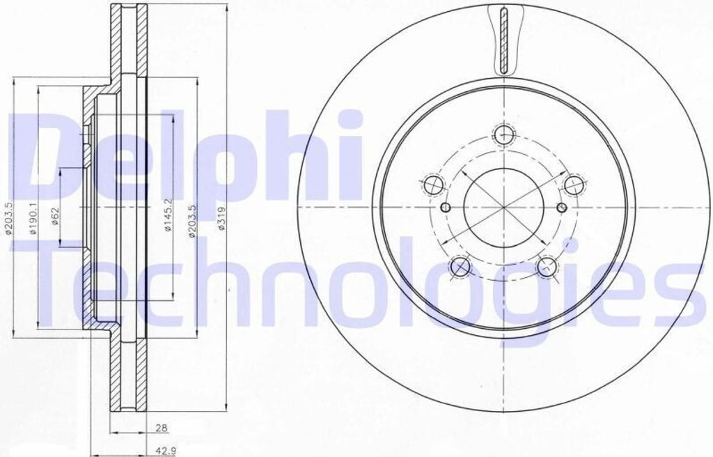 2x DELPHI Bremsscheibe BG4253 für TOYOTA Highlander I (XU20) 49 2mm 319mm