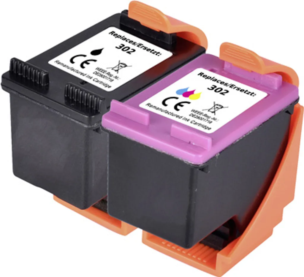 La confezione combinata di inchiostro Renkforce sostituisce la confezione combinata HP 302 (X4D37AE) compatibile con nero, ciano, magenta e giallo RF-I-HP302BCMY2P