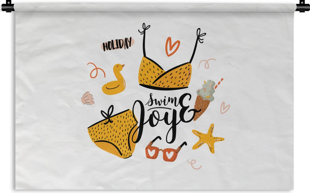MuchoWow Wandteppich Wandbehang Bikini - Sommer - Gelb 150x100 cm Tapisserie Dekoration Wandtuch - Waschbar - Tapisserien - Wand-Decke