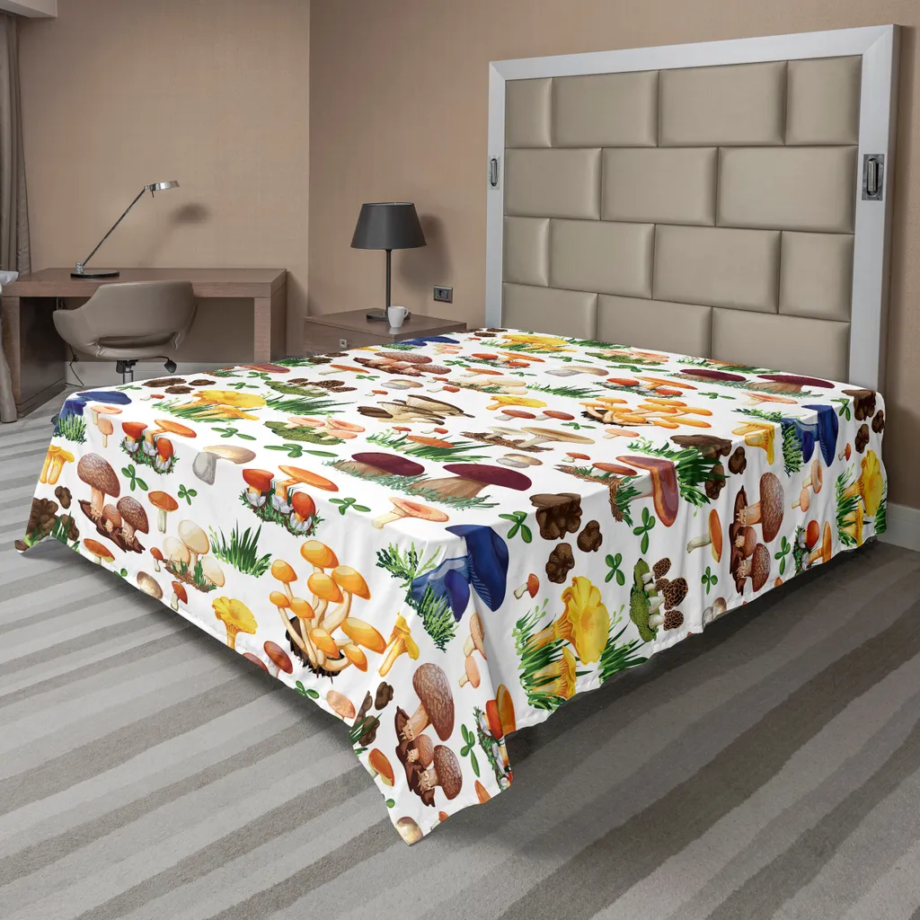 Drap de dessus décoratif thème nature champignons sauvages 244 x 205 cm