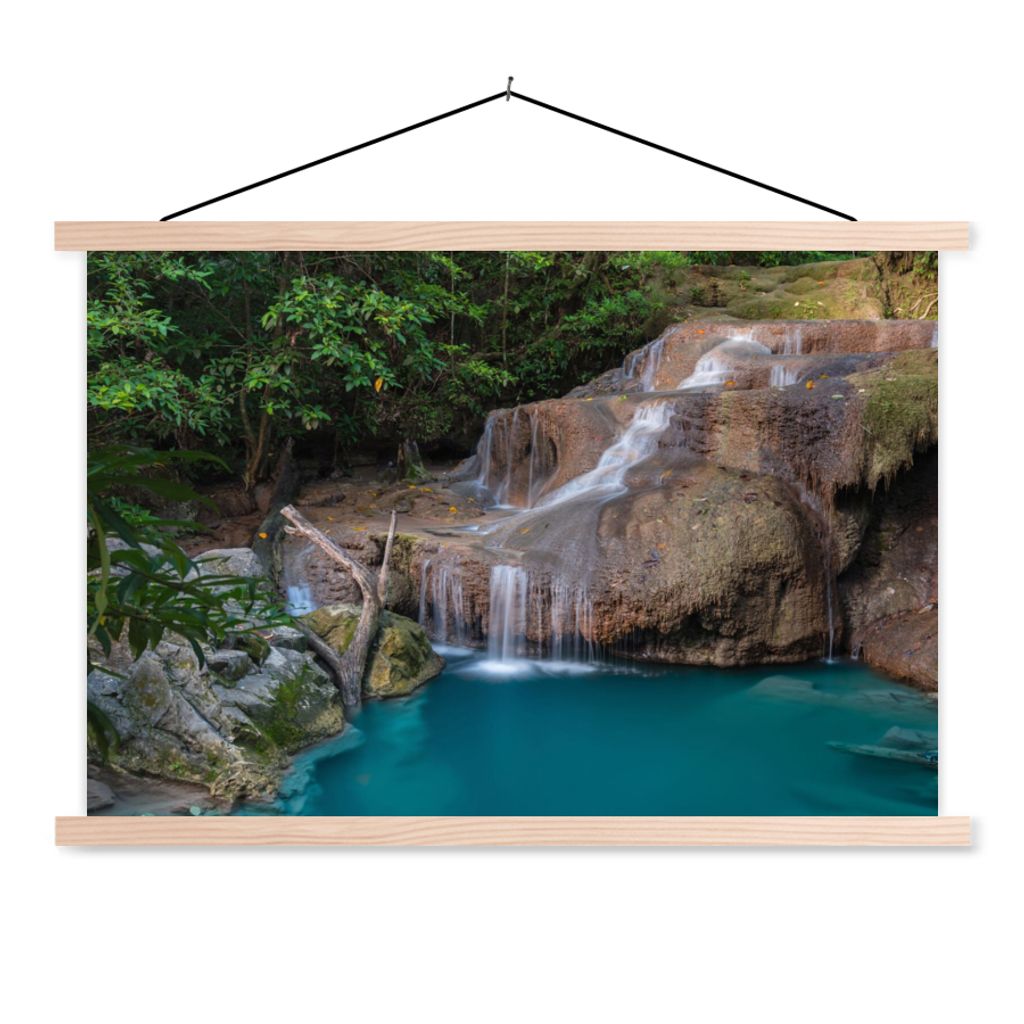 MuchoWow Textilposter Wasserfall - Felsen - Landschaft 60x40 cm mit holzfarbenen Rahmen - Bilder