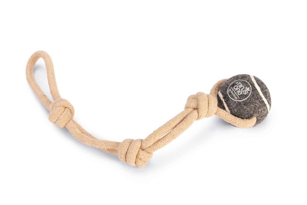 Beeztees Minus One Tennisball Seil – Hundespielzeug – Grau/ Braun – 39