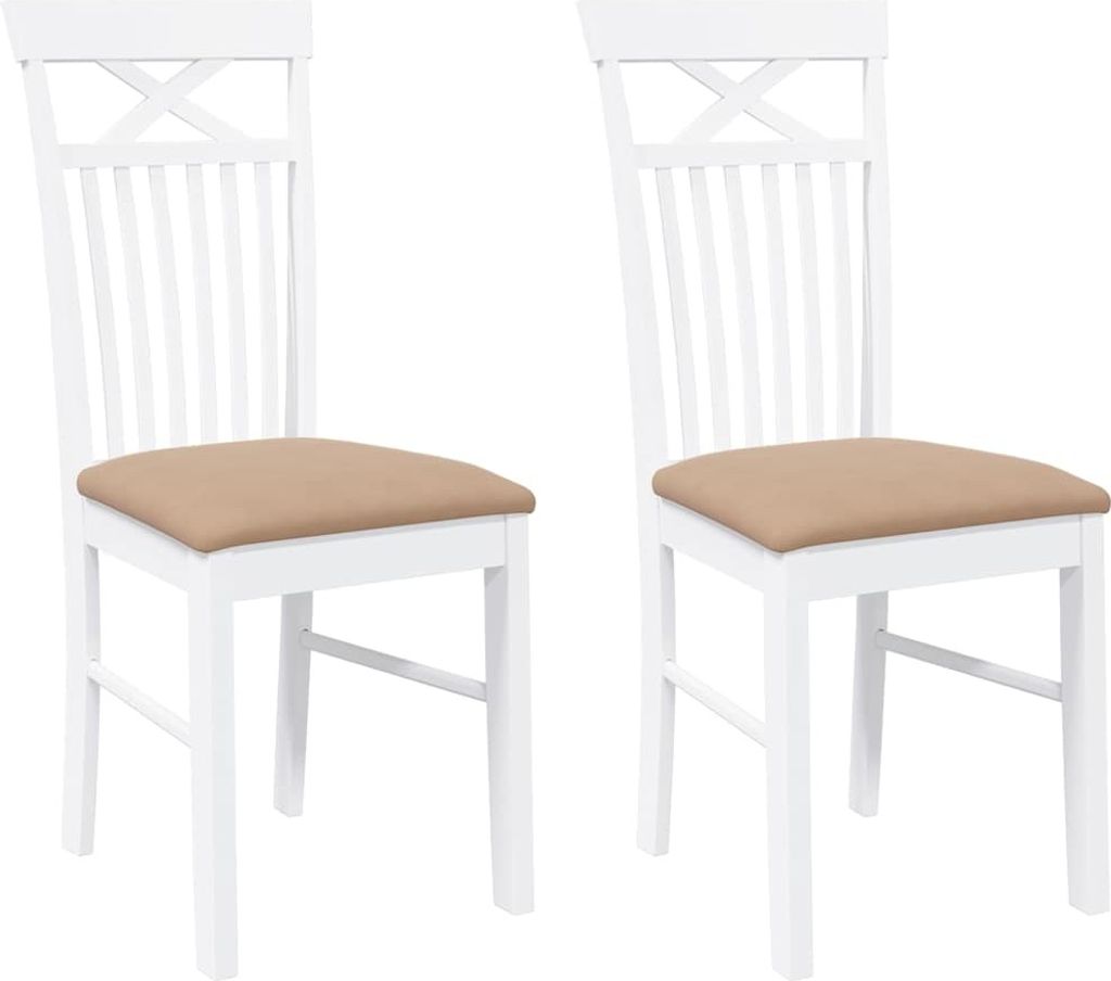 Esszimmerstühle mit Kissen 2 Stk. Weiß Massivholz Gummibaum