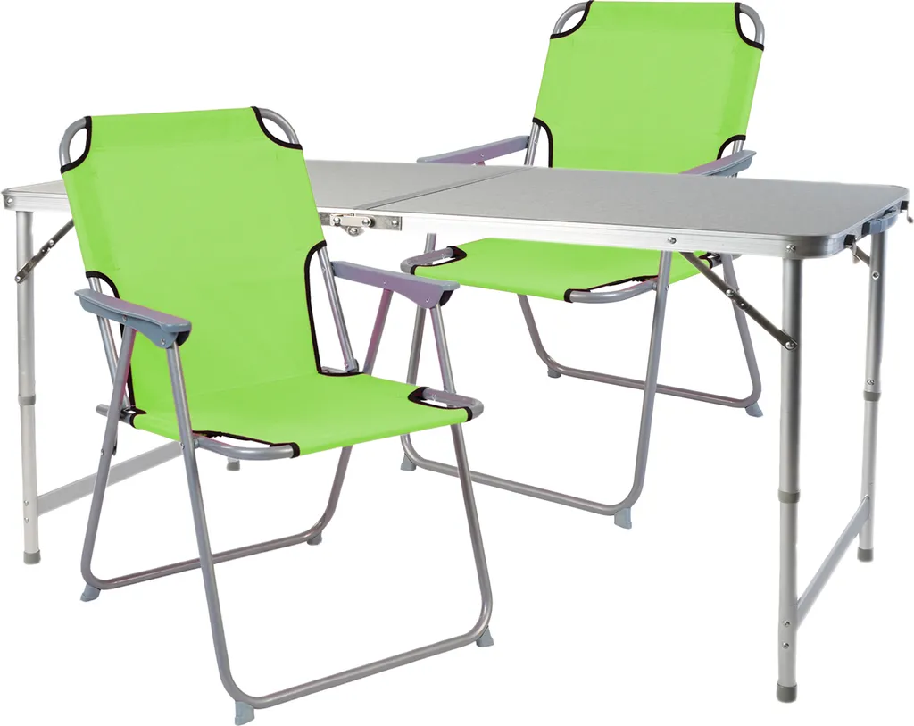 Set Mobili da Campeggio Alluminio 120x60cm Verde Lime Regolabile