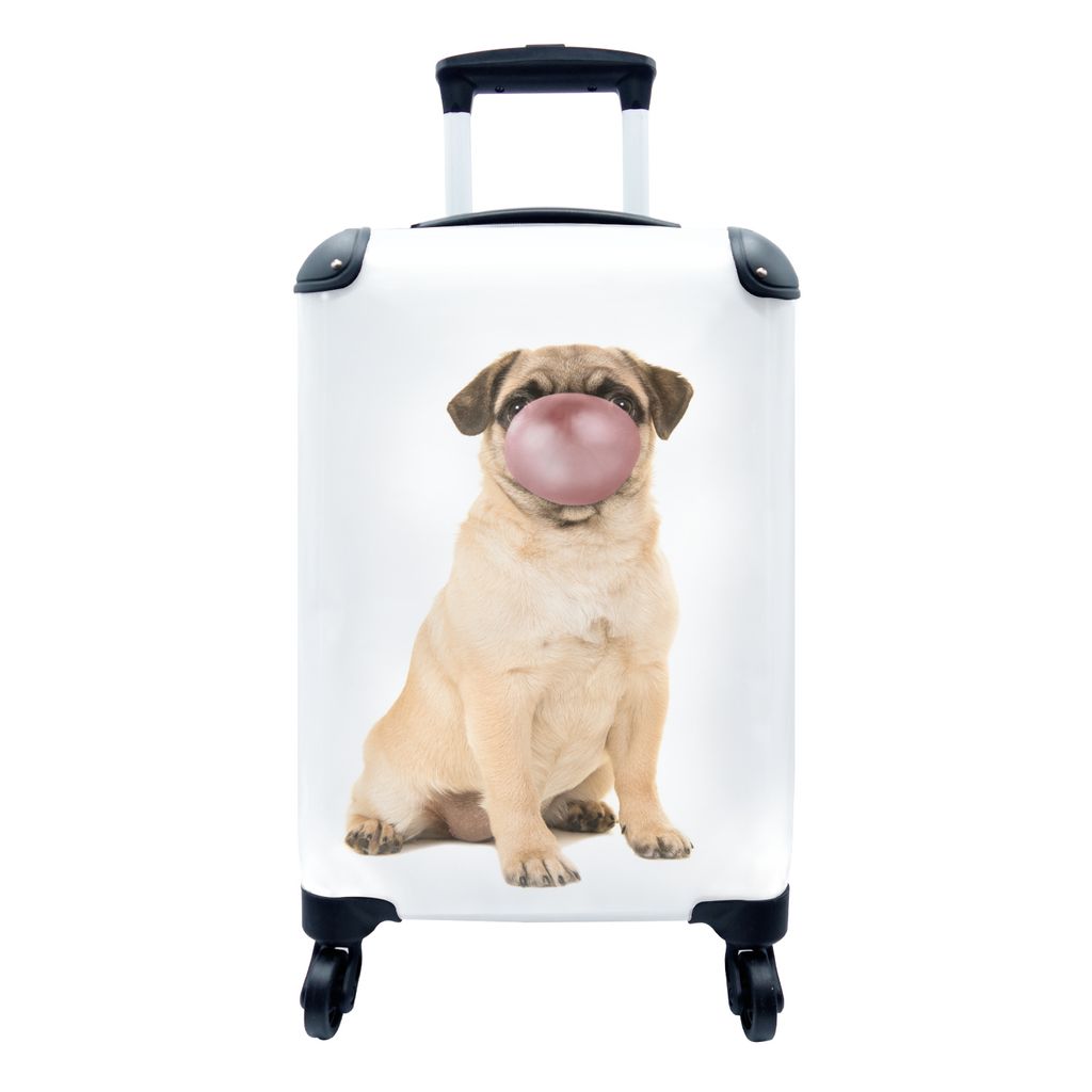 MuchoWow Koffer Handgepäck Trolley Rollkoffer Kleine Reisekoffer mit 4 Rollen - Hund - Tiere - Kaugummi - Kinder - Jungen - Mädchen - Cabin Siz...