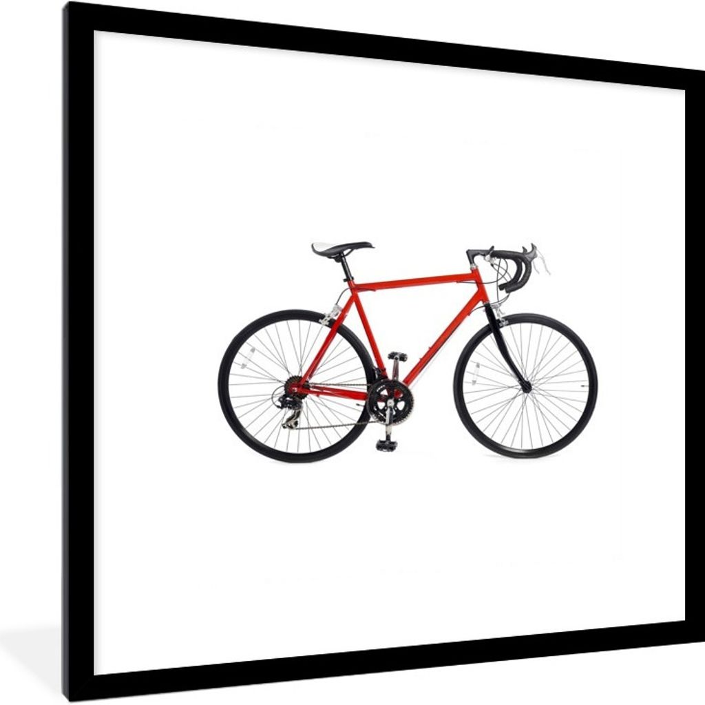 MuchoWow Gerahmtes Poster Ein rotes Rennrad vor einem weißen Hintergrund. 40x40 cm - Poster mit Schwarzem Bilderrahmen Wandposter Rahmen Foto Bi...