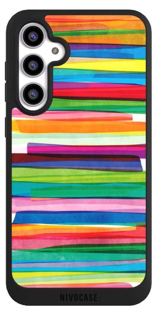 NIVOCASE Handyhülle für Samsung Galaxy S23 FE Hülle NIVOpure Case Schwarz Streifen Wasserfarbe bunt