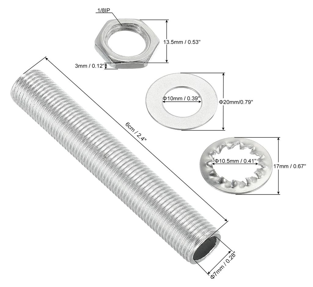 35Stk. 2,4 Zoll Lampenrohr Satz Unterlegscheiben 1/8IP Gewindebefestigungen fš¹r Kronleuchter Deckenleuchte Reparatur Montage DIY Hardware