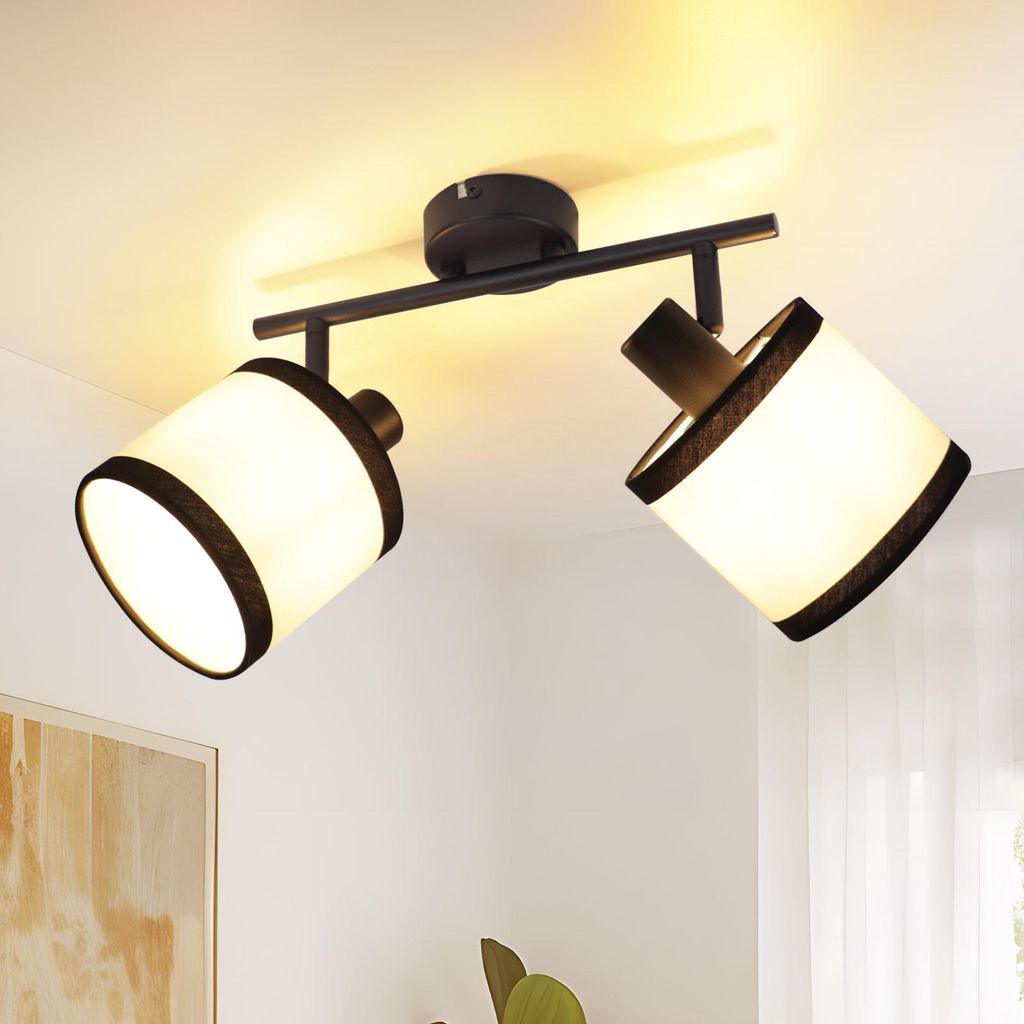 ZMH Deckenstrahler Schwarz Flurlampe 2 Flammig - LED Deckenspots E14 Deckenleuchte Stoff Schwenkbar Deckenlampe Vintage für Küche Schlafzimmer Le...