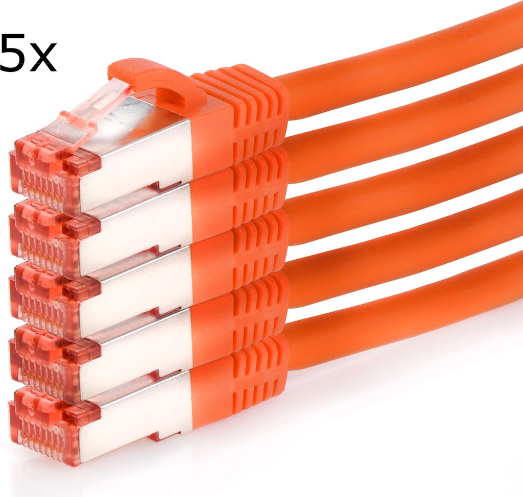 TPFNet 5er Pack 2m Cat.6 Patchkabel / Netzwerkkabel S/FTP 1000Mbit, orange