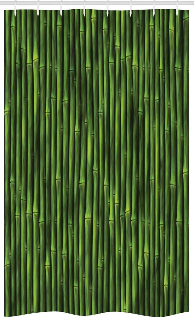 ABAKUHAUS Grün Schmaler Duschvorhang, Tropical Bambusstämme, Badezimmer Deko Set aus Stoff mit Haken, 120 x 180 cm, Grün