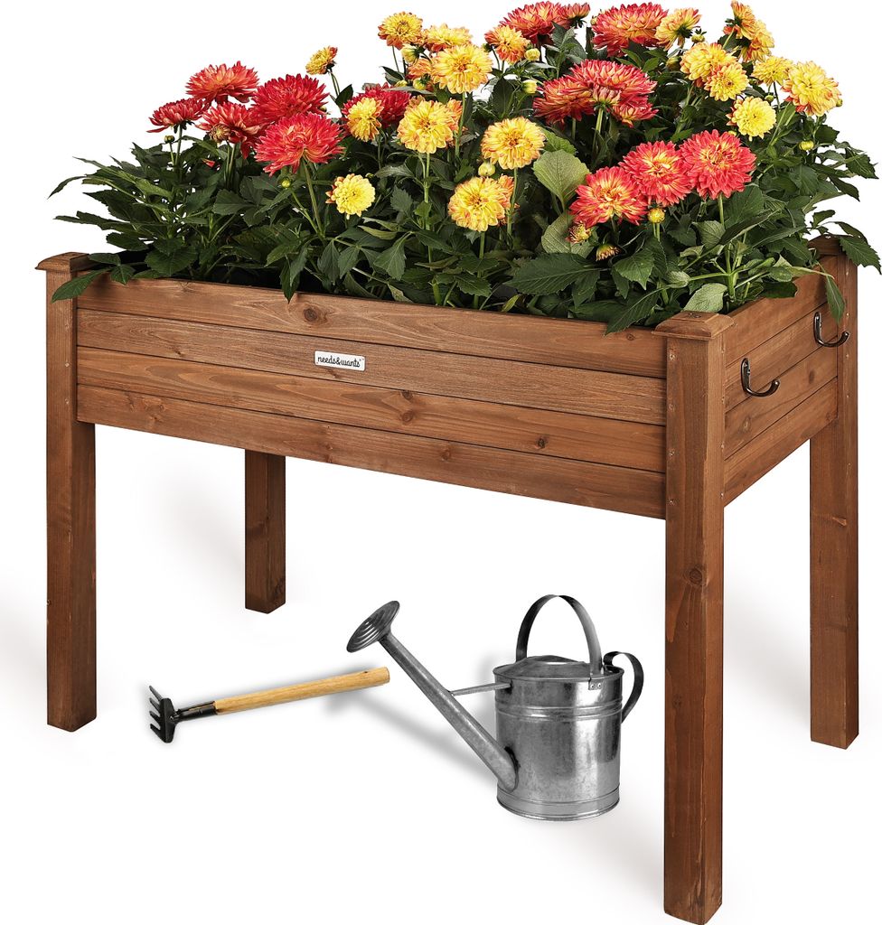 needs&wants Hochbeet aus Holz für Garten Balkon Terrasse, Pflanzkasten Bausatz rechteckig schmal mit Vlies-Folie, Kräuterbeet Pflanzenkasten deko