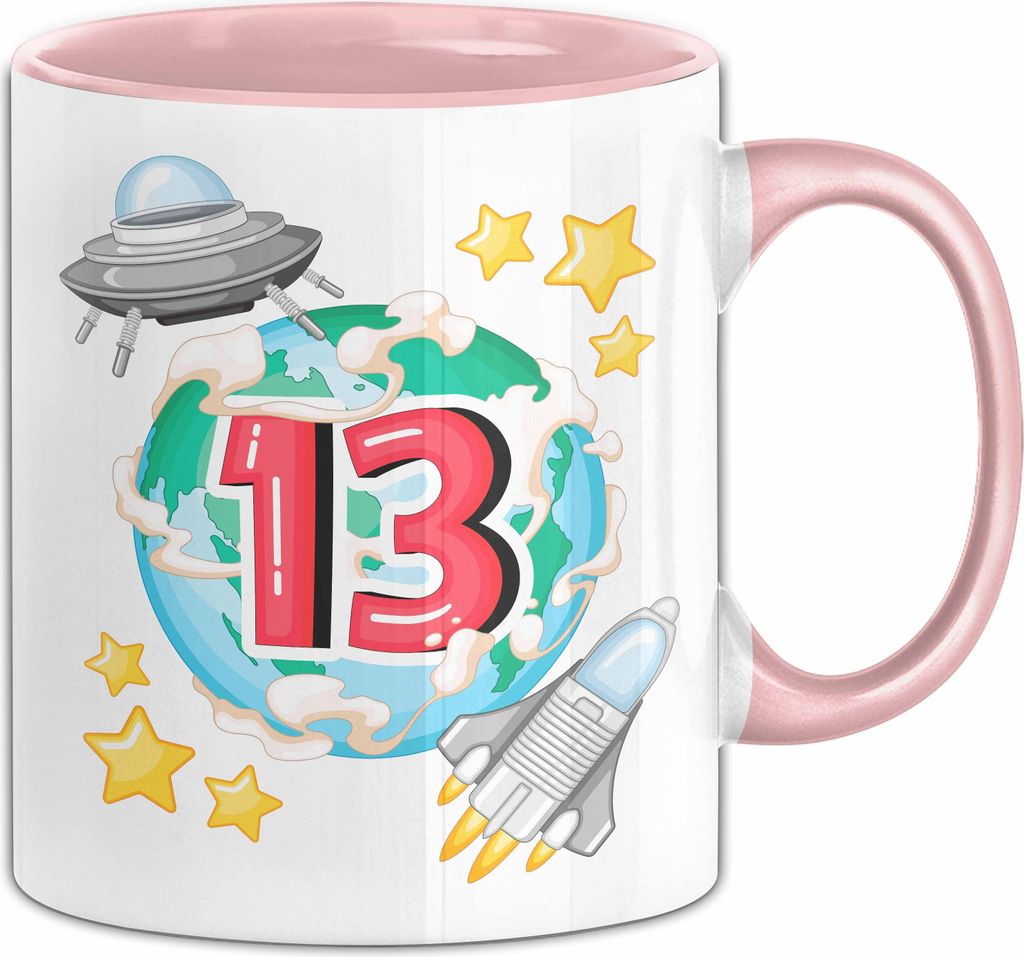 13. Geburtstag Geschenk Tasse Becher Jungs Mädchen Ufo Welt Galaxie Teenager (Rosa)
