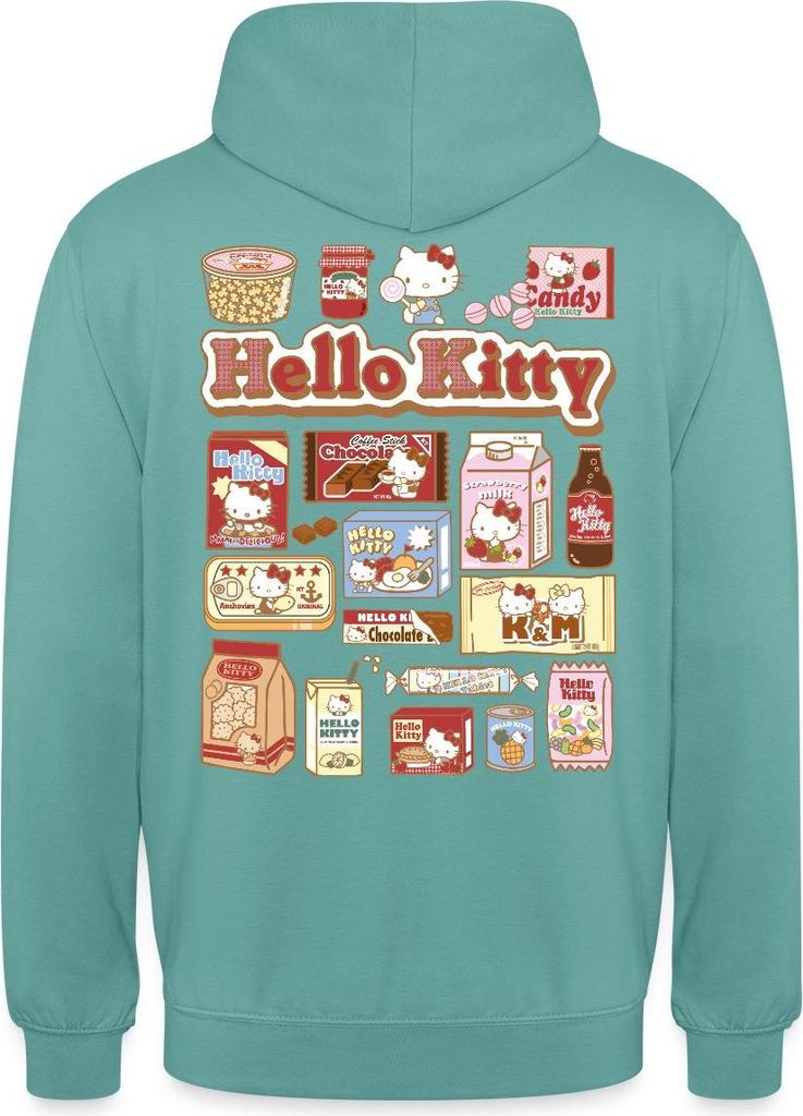 Spreadshirt Hello Kitty Snack Collage Uni Hoodie, S, Pastelltürkis