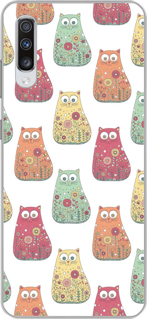 MuchoWow Handyhülle Schutzhülle Hülle für Telefoonhoesje Samsung Galaxy A70 Mädchen - Katze - Blumen - Muster - Mädchen - Kinder - Kinder S...
