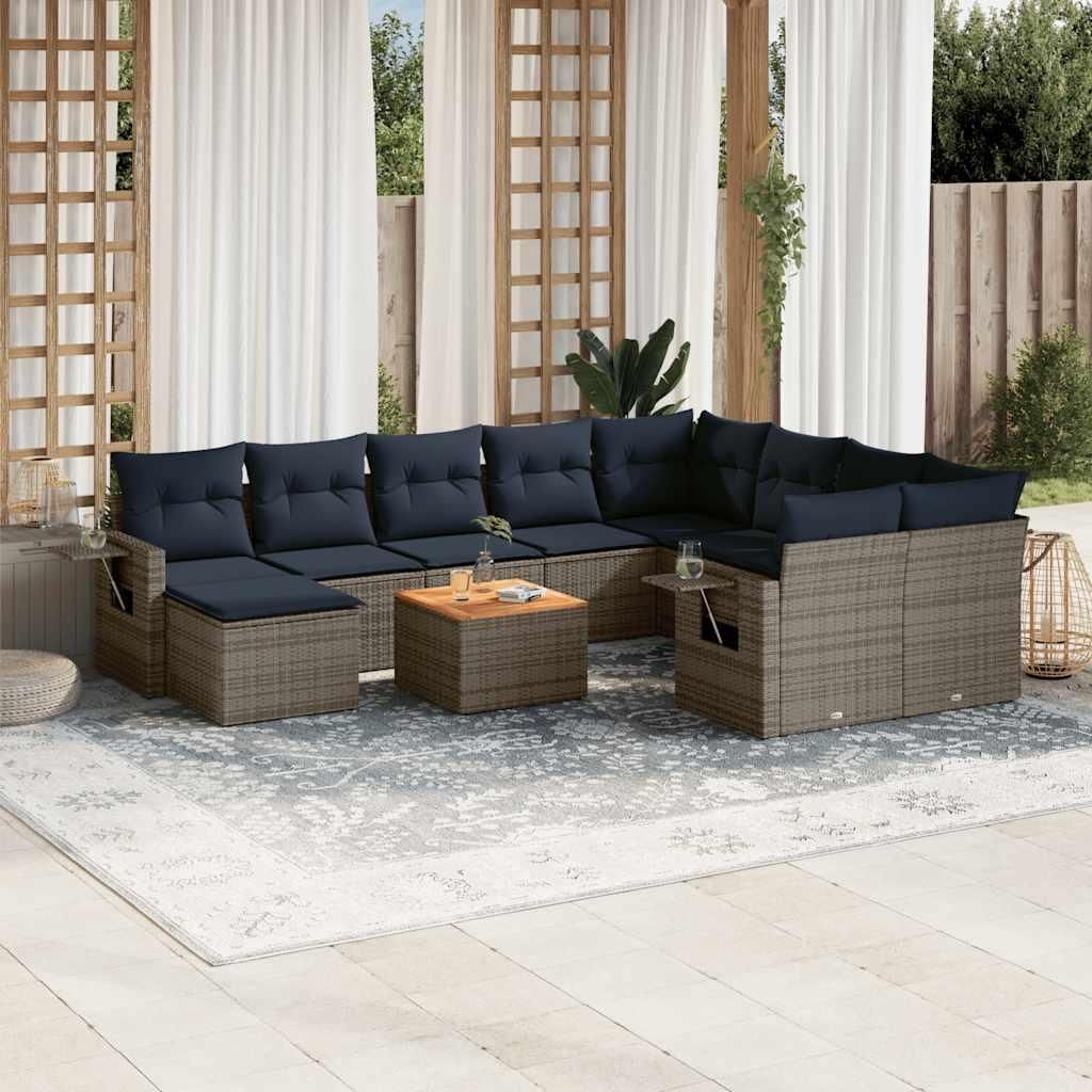 Maison Exclusive - 11-teiliges Gartensofa-Set mit Kissen, grau, Polyrattan