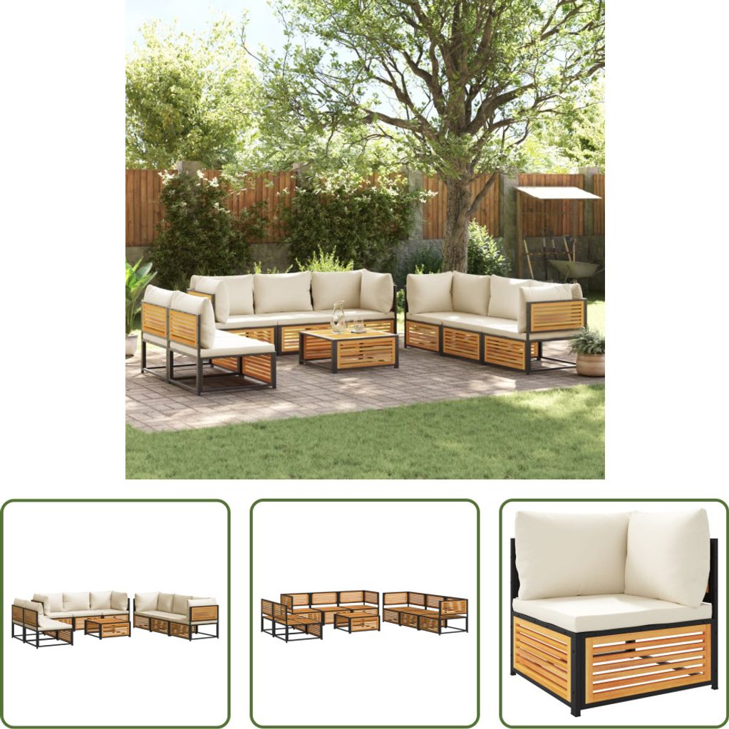 The Living Store 9-tlg. Garten-Sofagarnitur mit Kissen Massivholz Akazie