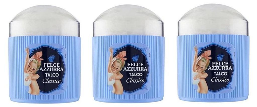 3x Paglieri Felce Azzurra Talco Classico con Piumino Körperpuder Klassisch Talkum mit Schwämmchen 250g