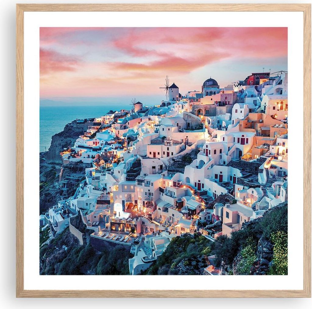 Gerahmtes Poster - Rahmen in heller Eiche - Santorini Produktbild 