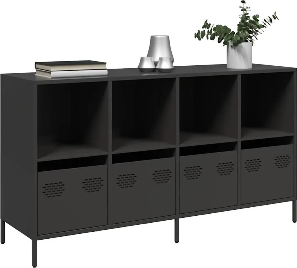 Buffet de Rangement Noir 135 cm - Meuble Sideboard en Acier Design
