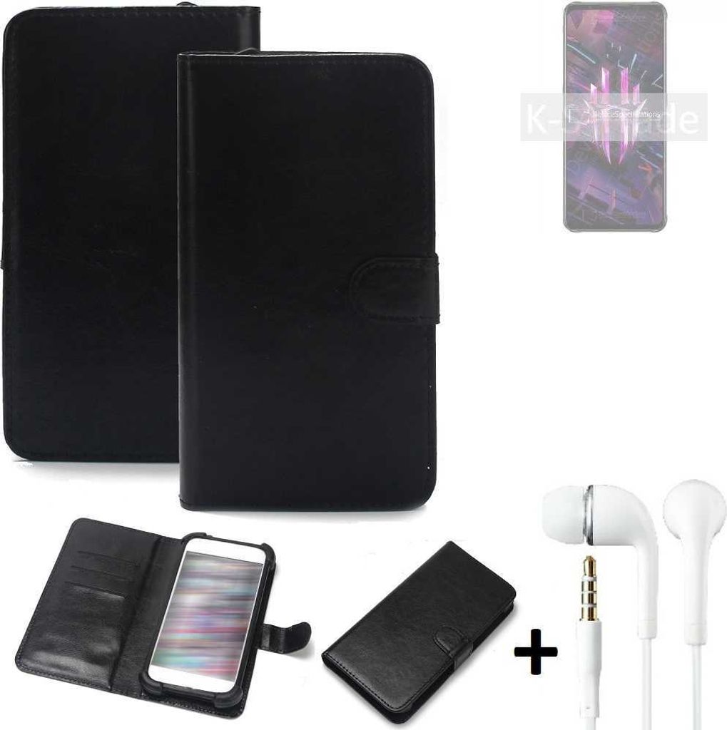 K-S-Trade Wallet Case Handyhülle kompatibel mit nubia Red Magic 7S Schutzhülle Flip cover Flipstyle Tasche Hülle Flipcover Slim Bumper schwarz + in