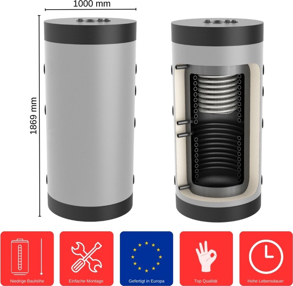 Hygiene-Kombispeicher 750 Liter HK-2-750 Standspeicher Warmwasserspeicher Boiler