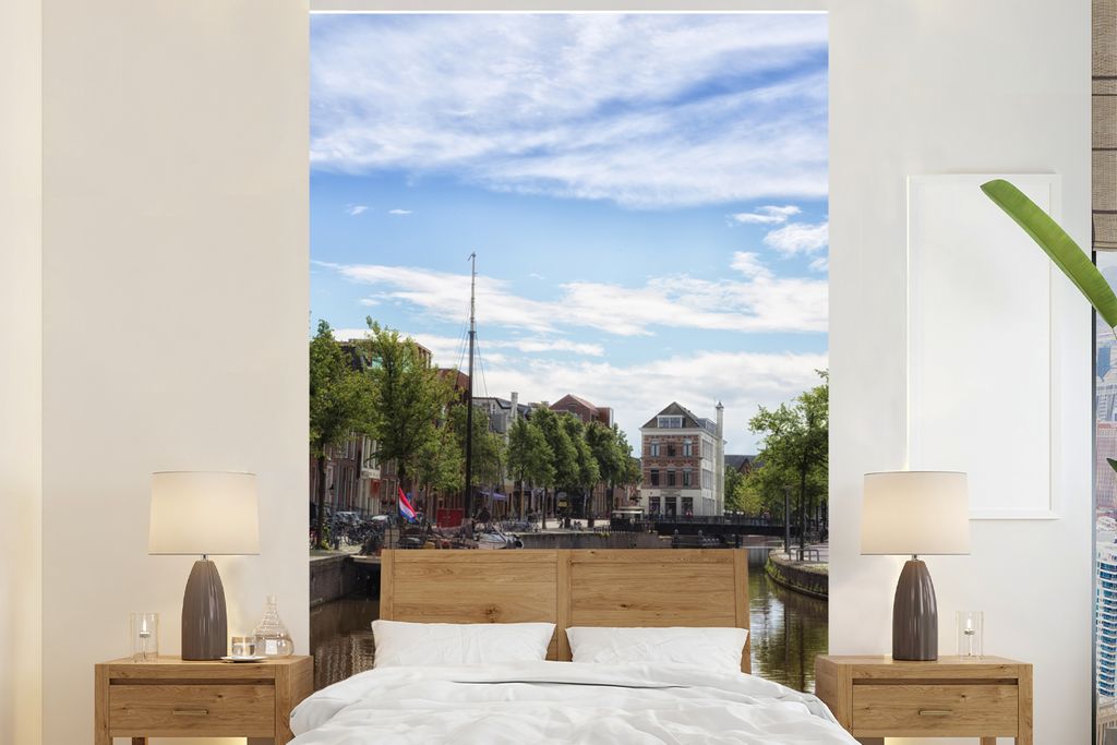 MuchoWow Fototapete für Wohnzimmer oder Schlafzimmer Wandtapete Vinyl Motivtapete Groningen - Segelboot - Grachtenhaus - 195x300 cm - Das Hinter...