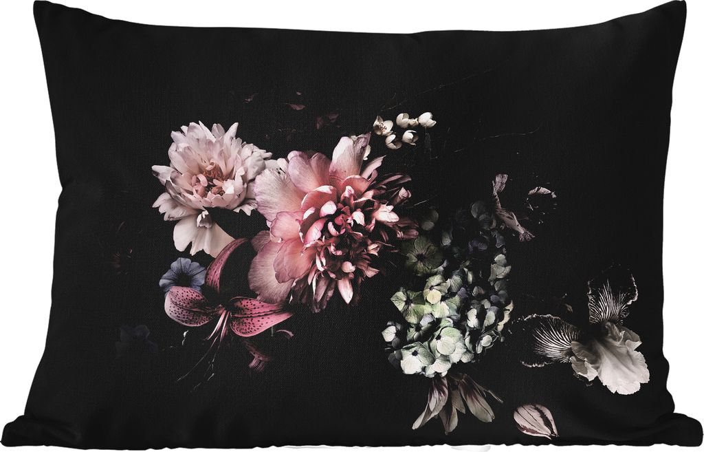 MuchoWow Outdoor Kissen - Blumen - Vintage - Pastell - Rosa - Weiß - 50x30 cm - Wetterfest - Lounge Kissen - Sofa kissen - Wohnzimmer Dekoration