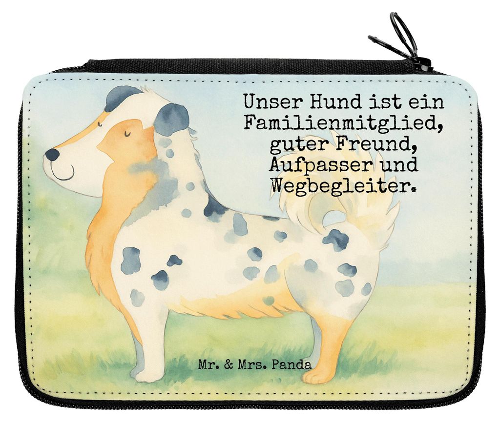 Mr. & Mrs. Panda Bleistiftetui Hund Australien Shepherd Design - Weiß - Geschenk, Federmappe, Federtasche, Spruch, Sprüche, Familie, Etui für St...