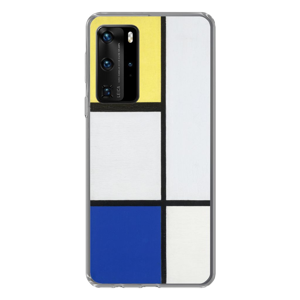 MuchoWow Handyhülle Schutzhülle Hülle für Huawei P40 Pro Komposition mit Gelb, Blau und Schwarz - Piet Mondrian Silikon Softcase Handy Hülle...