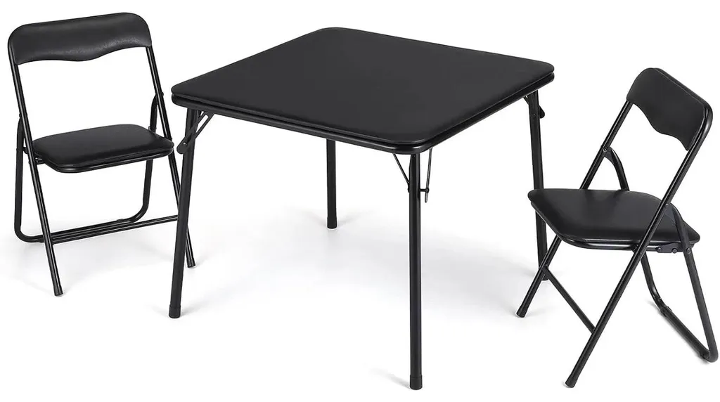 Ensemble table et 2 chaises en cuir noir avec structure métallique robuste