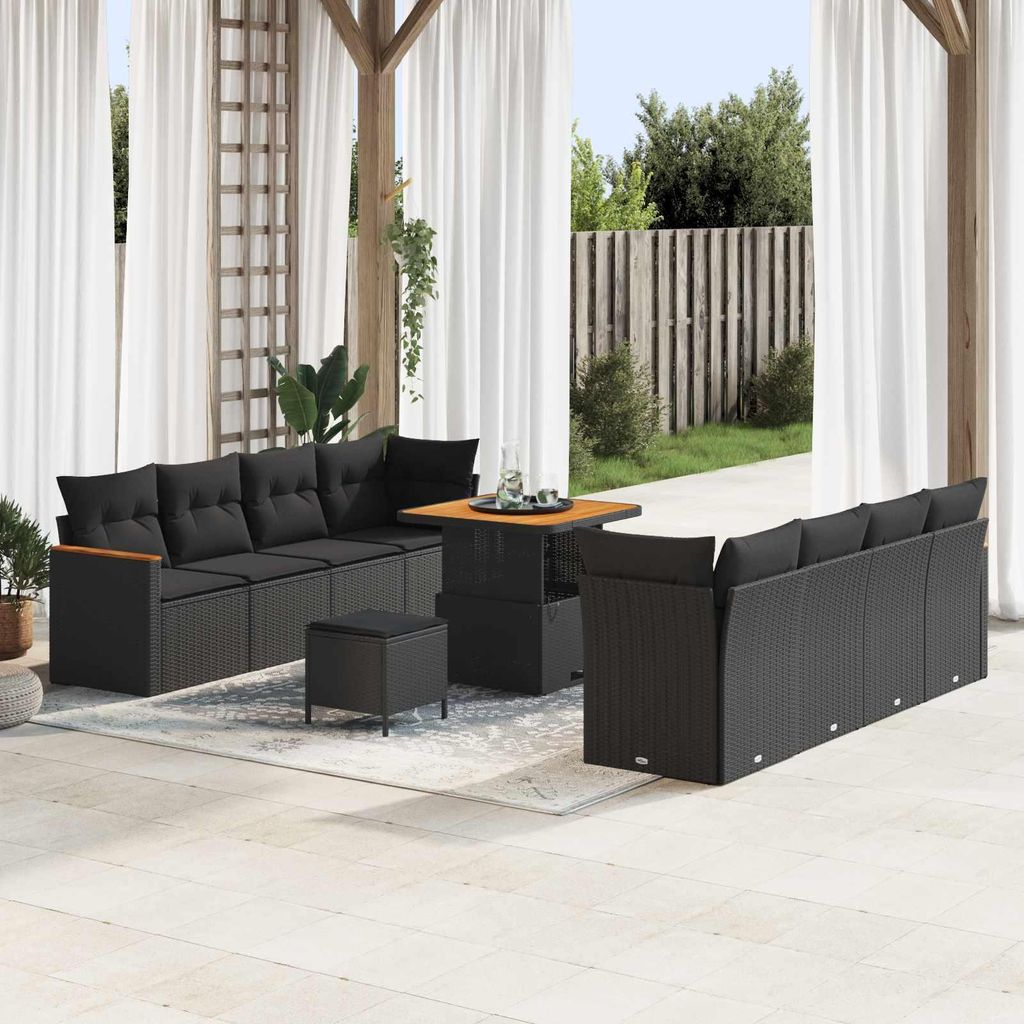 vidaXL Gartensofa-set 11 pcs Schwarz Poly-Rattan