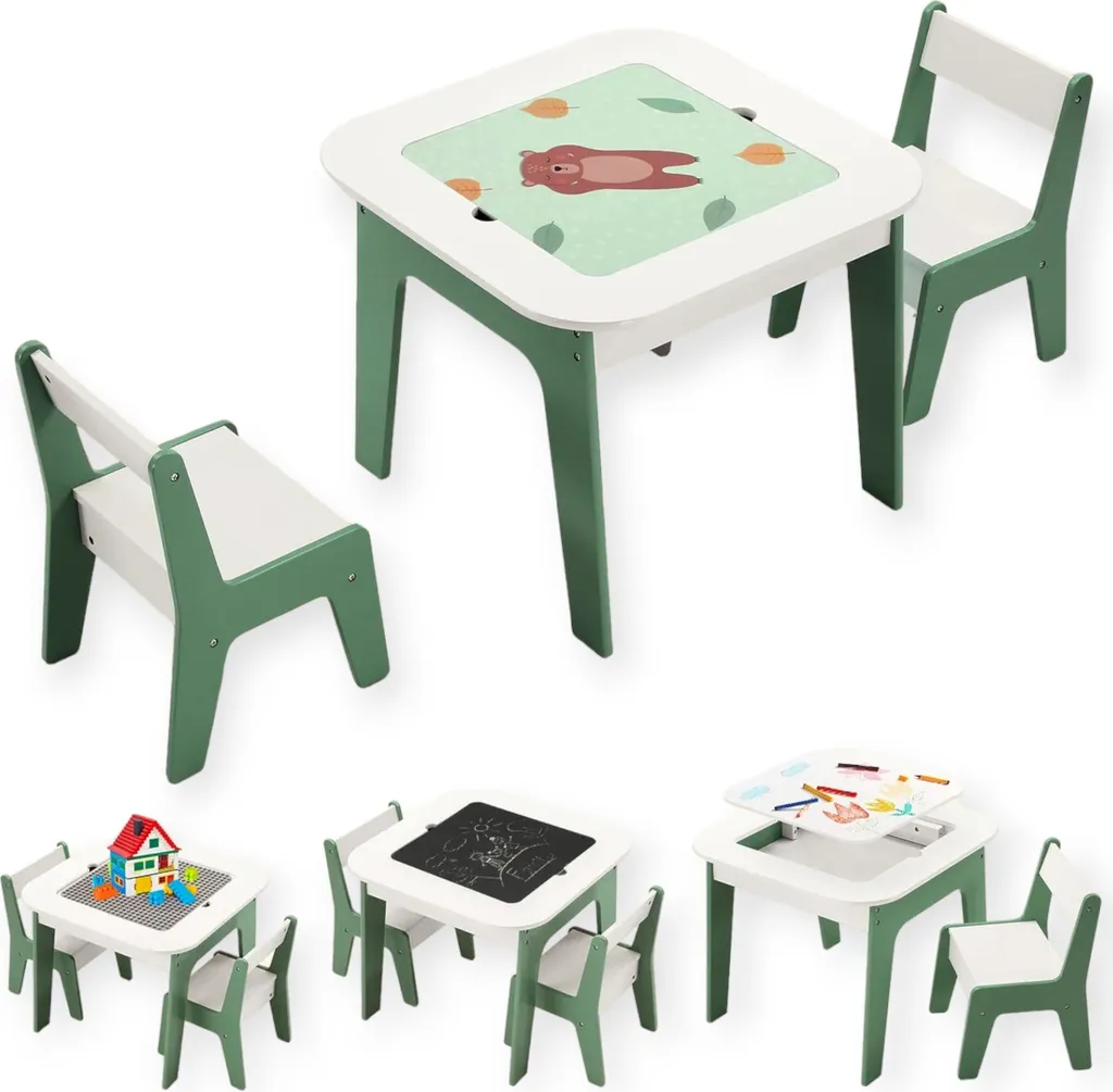 Table de jeu 4 en 1 convertible avec stockage et chaises ergonomiques