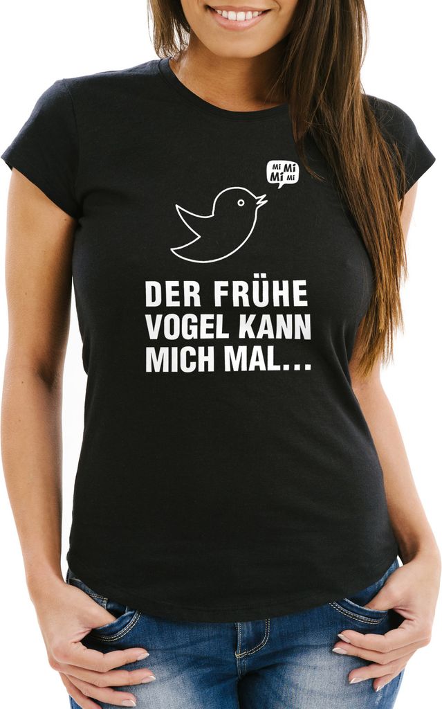 Damen T-Shirt mit Spruch - Der frühe Vogel kann mich mal - Fun-Shirt Moonworks schwarz XL