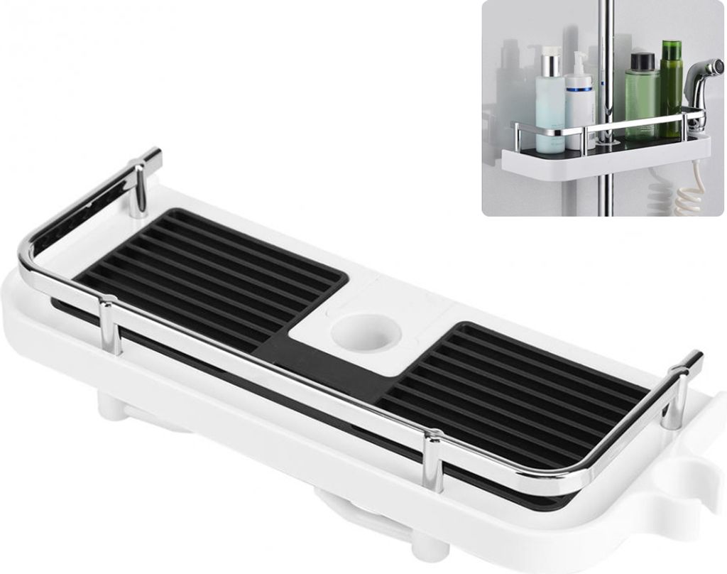 Einstellbare Badezimmer Regal Rack Lagerung Halter Dusche Stange Montiert Shampoo Gel Ablassen Organizer