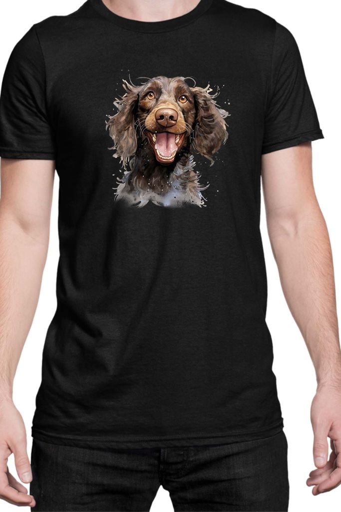 Herren T-Shirt Funny Dogs Breeds American Water Spaniel Dog Breed 010, Man 4XL / Schwarz